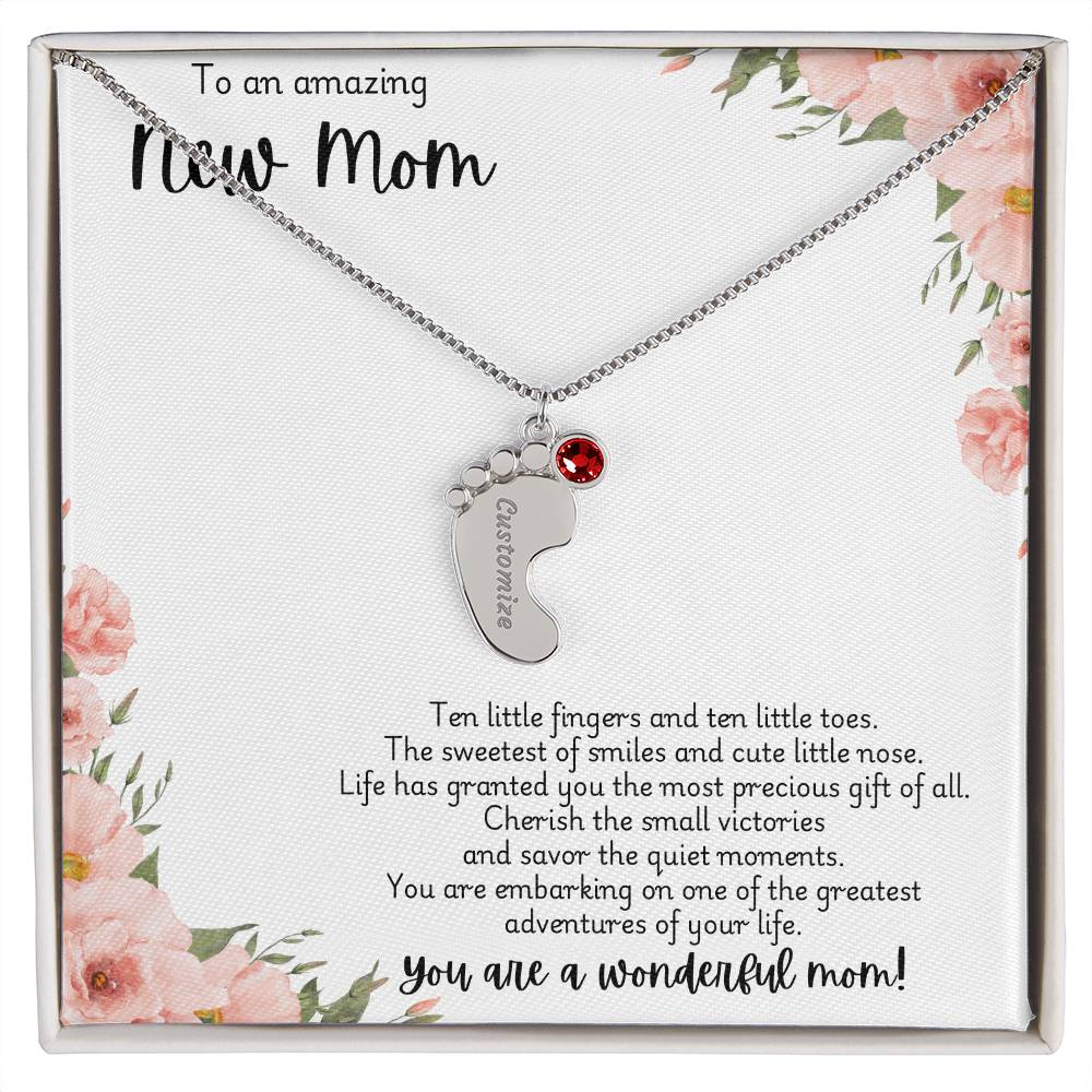 New mom necklace with engraved birthstone customization