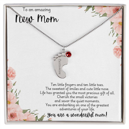 New mom necklace with engraved birthstone customization