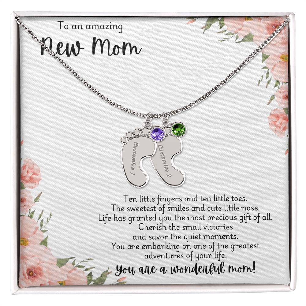 New mom necklace with engraved birthstone customization