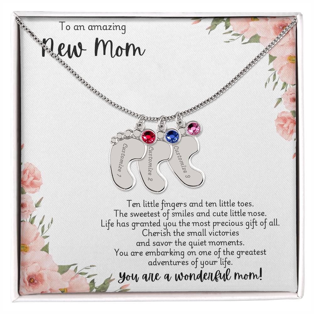 New mom necklace with engraved birthstone customization