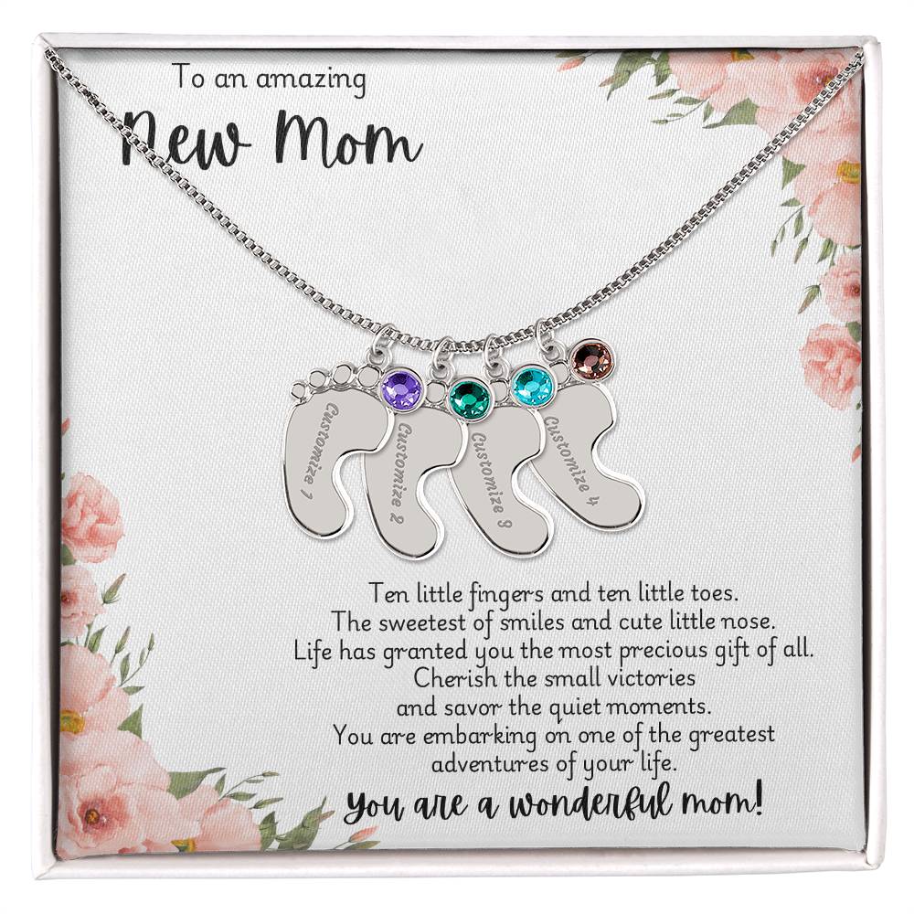 New mom necklace with engraved birthstone customization