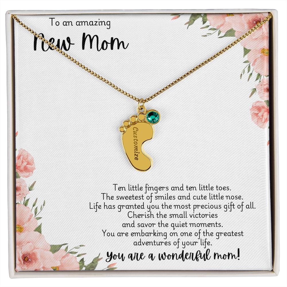 New mom necklace with engraved birthstone customization