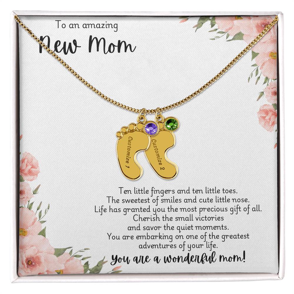 New mom necklace with engraved birthstone customization