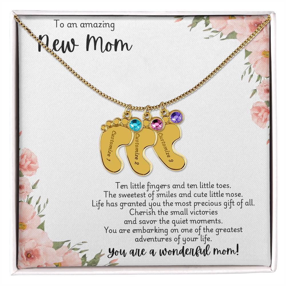 New mom necklace with engraved birthstone customization