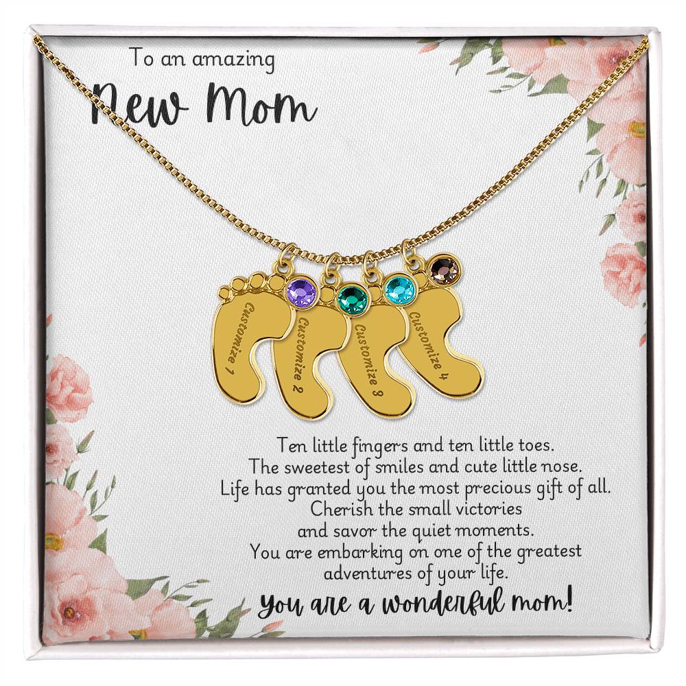 New mom necklace with engraved birthstone customization