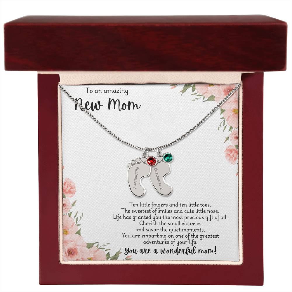 New mom necklace with engraved birthstone customization