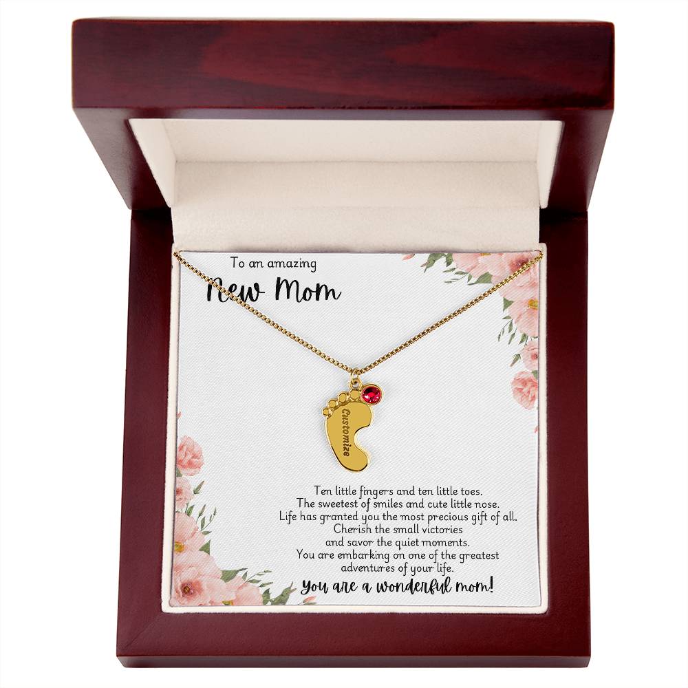 New mom necklace with engraved birthstone customization