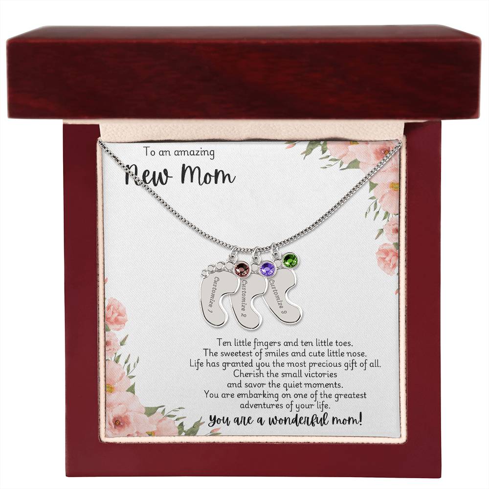 New mom necklace with engraved birthstone customization