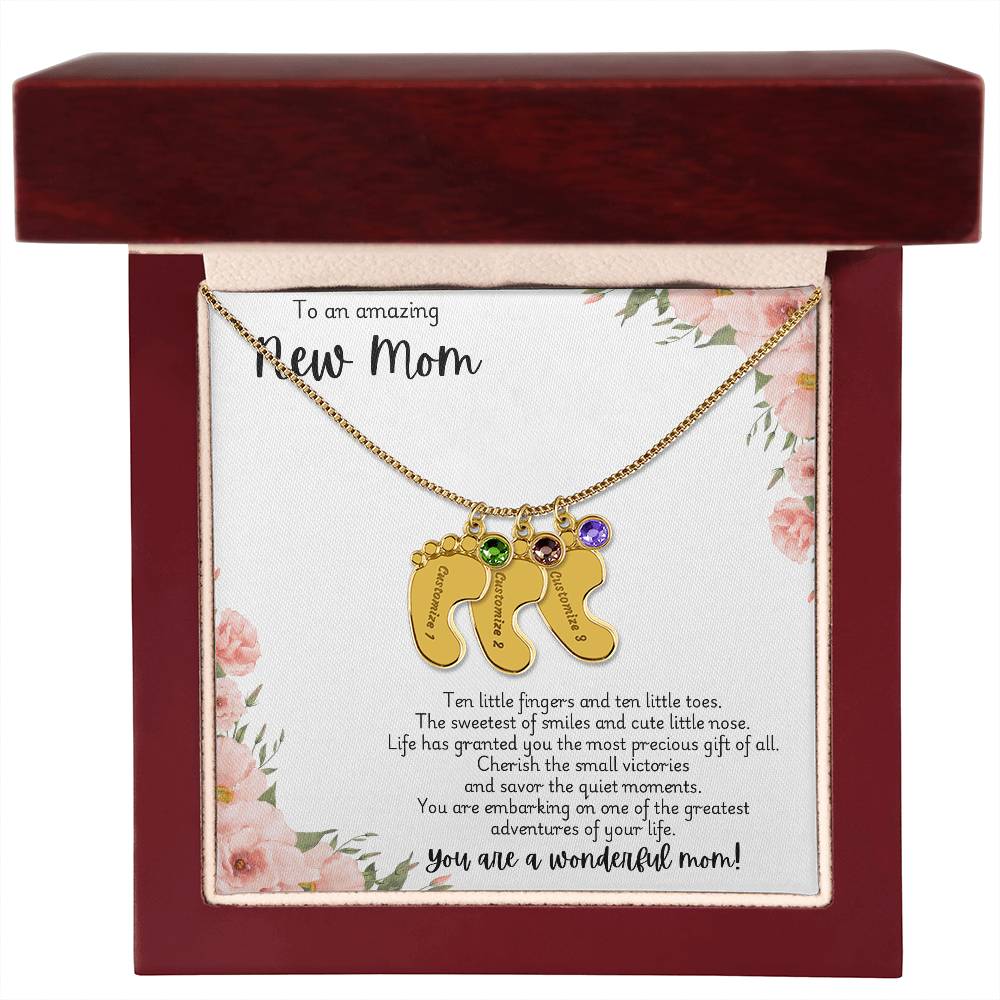 New mom necklace with engraved birthstone customization