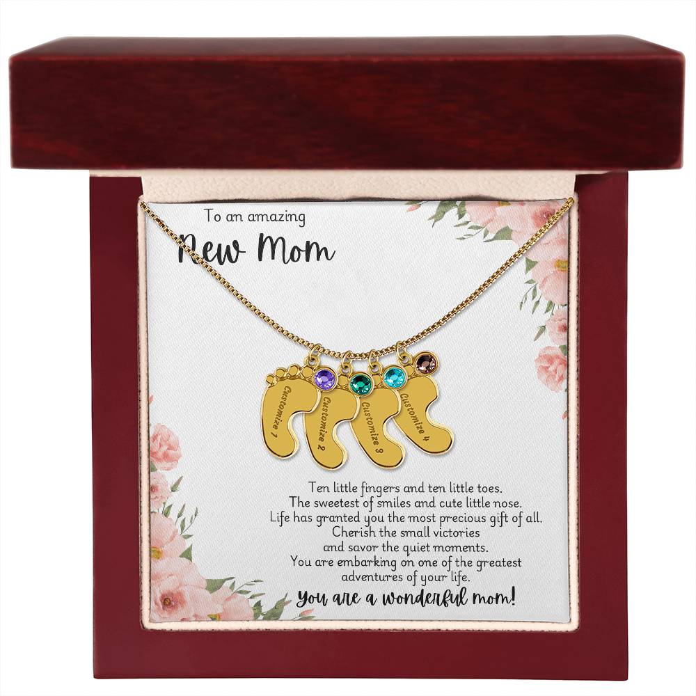 New mom necklace with engraved birthstone customization